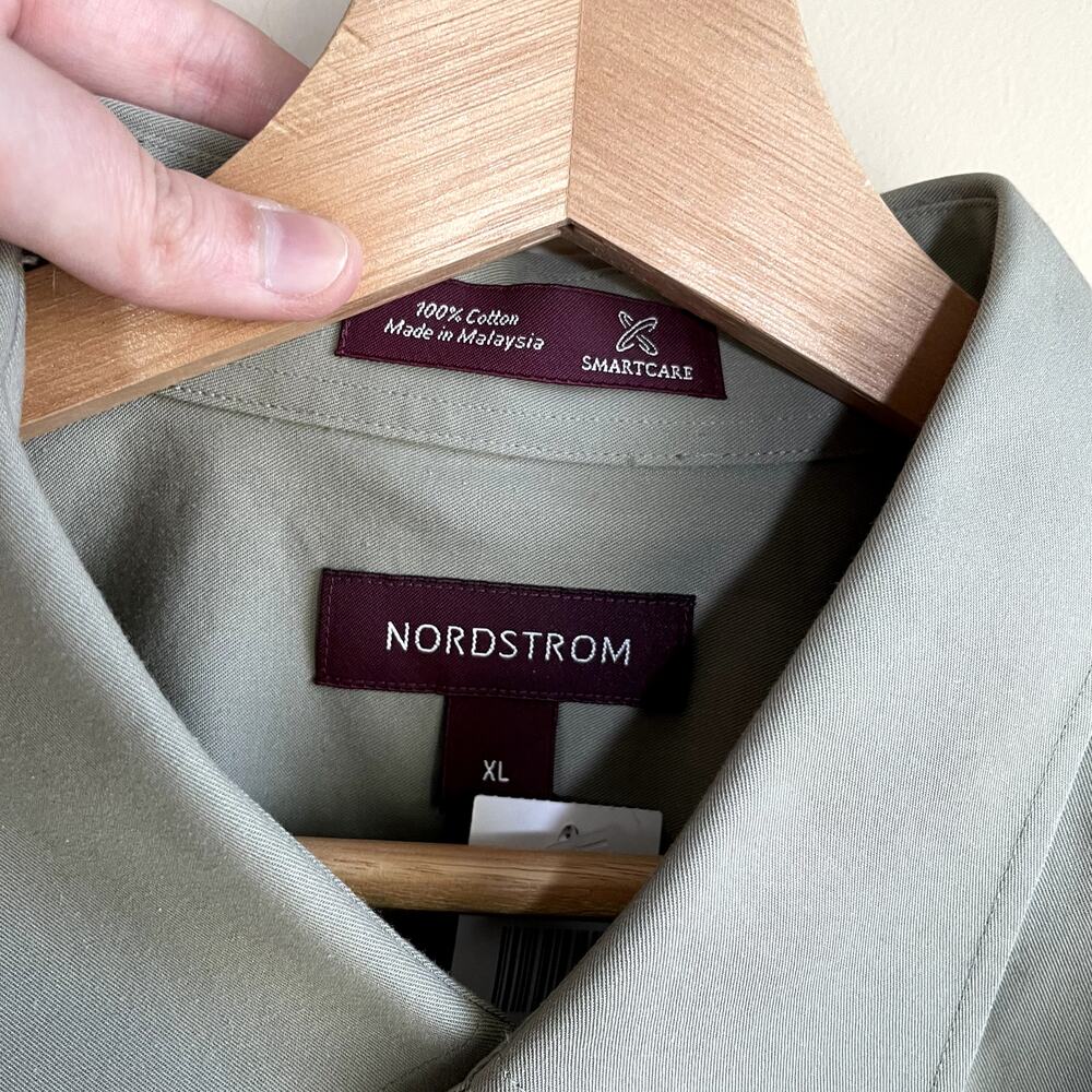NWT Nordstrom 100% cotton smartcare light olive green button down shirt men's XL - Picture 3 of 7
